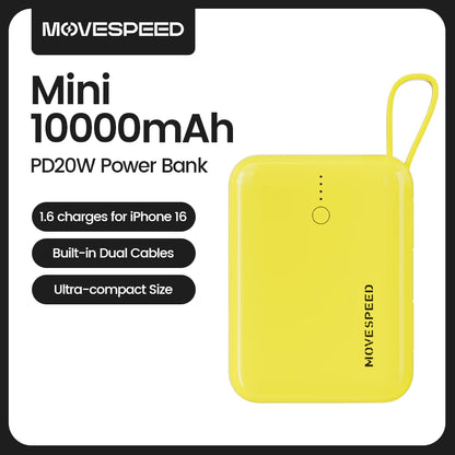 MOVESPEED Q10Plus 20W Power Bank 10000mAh Portable External Battery with Cable Fast Charge Mini Powerbank for iPhone 16 Samsung