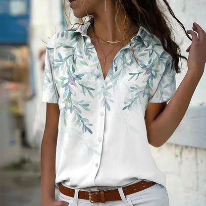 Women's Shirt Blouse Elegance Flower Print Shirt,Short Sleeve Casual Fashion Shirt Collar Fit 2024 Spring & Fall Tops 5XL