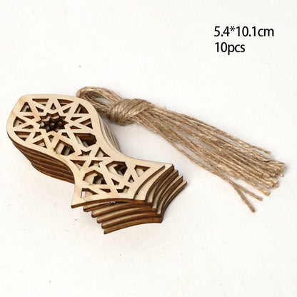 10pcs Creative Eid Mubarak Hollowed Wooden Hanging Crafts DIY Painting Ornaments For Muslim Ramadan Kareem Party Decorations