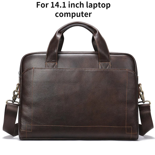 Genuine Leather Men Laptop Handbags For MacBook Dell HP Acer 14 15 Inch Laptop Man Leather Briefcase Computer Bags Male Work Bag