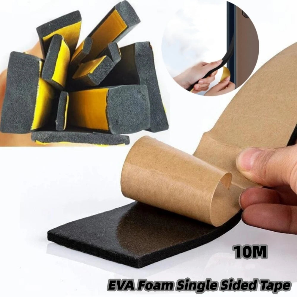 10M black Rubber Sponge Door Window Seal Strip Waterproof Soundproof Self Adhesive Anti-collision Pad EVA Foam Single Sided Tape