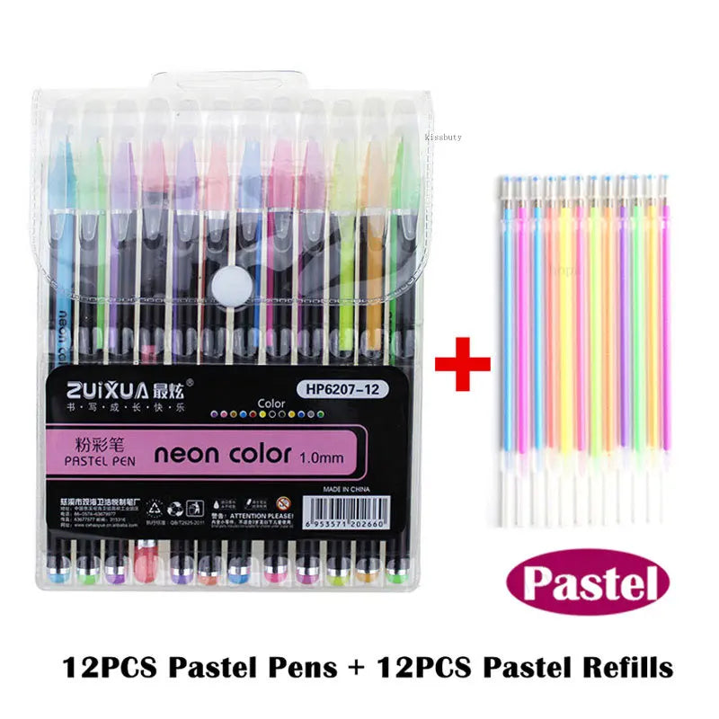 12Pcs/Set Ballpoint Pen Set Glitter Gel Pens For School Office Adult Coloring Book Journals Drawing Doodling Art Markers Gel Pen