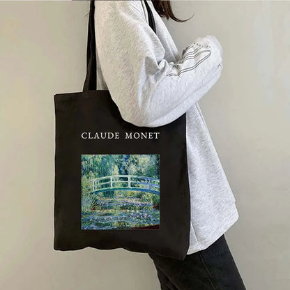 Claude Monet Water Lilies Landscape Watercolor Paintings Shopper Canvas Tote Bag Harajuku Women Shoulder Bag Girl Cotton Handbag
