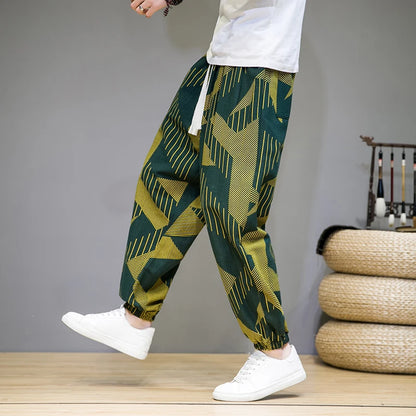 Chinese Style Man Pants Spring Summer Thin Breathable Cotton Linen Pants Men Harem Pants Printed Casual Pants Loose Pants Men