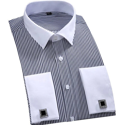 Men's French Cuff Dress Shirt  Long Sleeve Formal Business Buttons Male Shirts Regular Fit Cufflinks Shirt Plus size 6XL