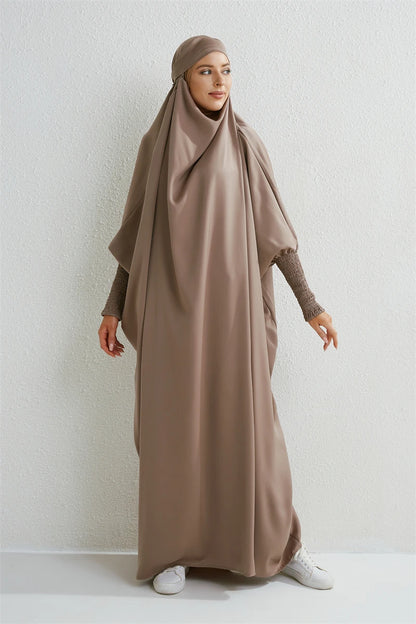 Muslim Abaya Women Jilbab Hooded Smocking Sleeve One-piece Prayer Dress Islamic Clothing Dubai Saudi Black Robe Turkish Modesty