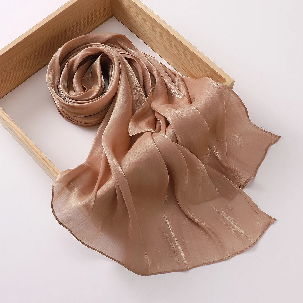 Hotsale Light Weight Plain Shimmery Chiffon Crepe Crinkle Shawl Malaysia Solid Color Glitter Shiny Shimmer Hijab Scarf Women