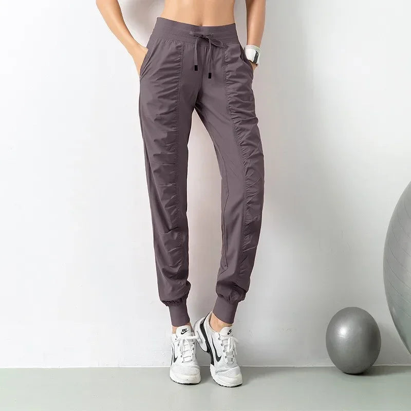 Sweatpants Fabric Drawstring Running Sport Joggers Quick Dry Athletic Gym Fitness with Two Side Pockets Exercise Women Pants