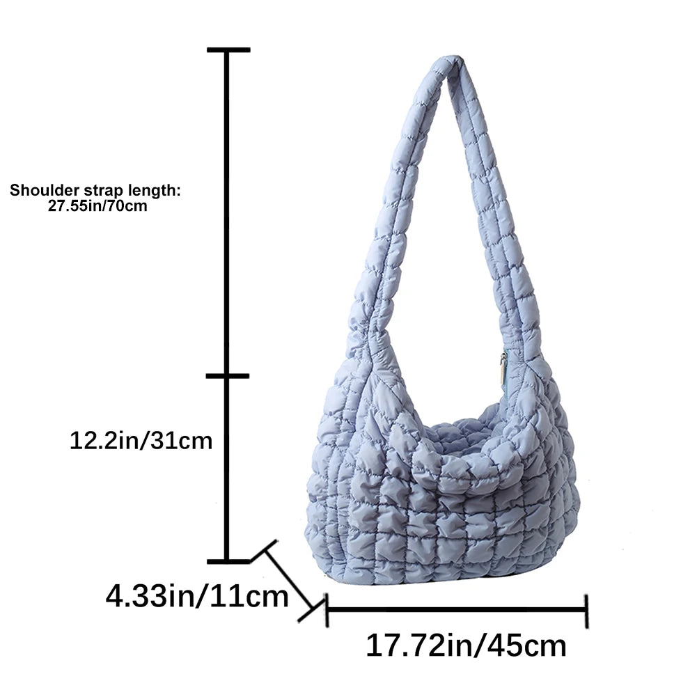 Beg Selempang Berlapis Empuk Baharu untuk Wanita Beg Bahu Awan Berlipat Bubbles Beg Tangan Berbentuk Baldi Tote Besar Beg Tangan Ruched 