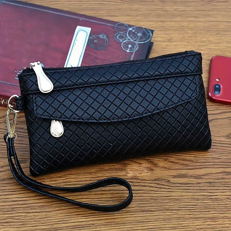 Women's Argyle Quilted Clutch Bag, Multi Zipper Wristlet Bag For Phone & Coin, Fashion Handbag