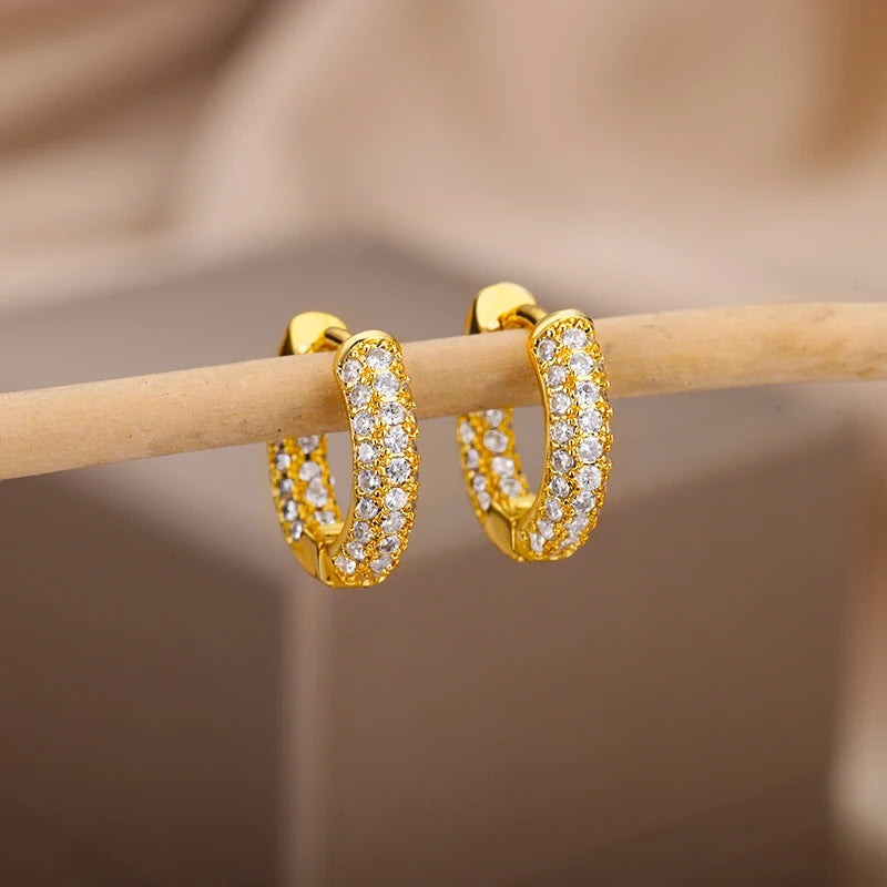 Anting-anting Jatuh Lingkaran Zirkon Fesyen untuk Wanita Keluli Tahan Karat Warna Emas Loket Bulat Anting-Anting Menjuntai Hadiah Perhiasan Brincos Bijoux 