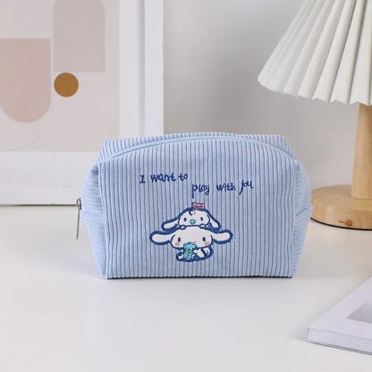 Sanrio Cosmetic Bag Kawaii Cartoon Kuromi Cinnamoroll Corduroy Large Capacity Pencil Case Melody Pochacco Student Children Gifts