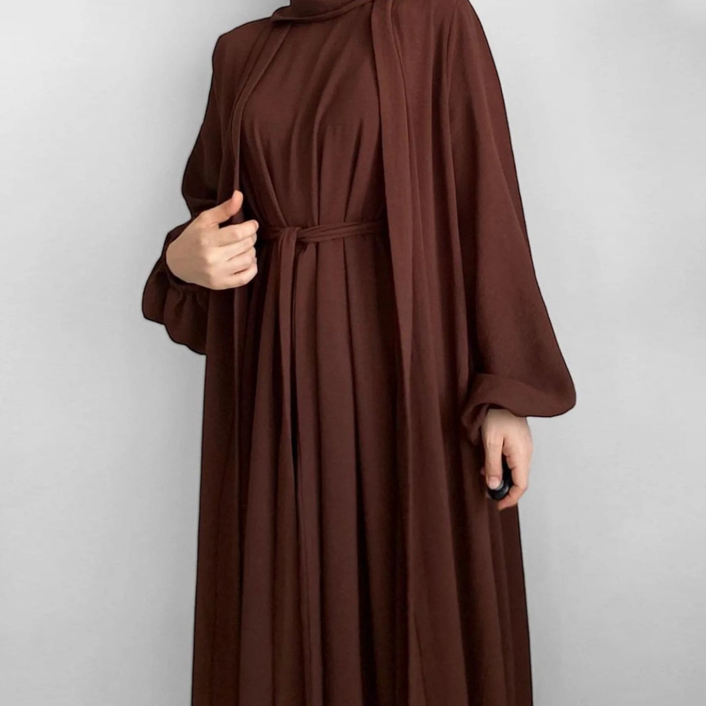 Eid Muslim Party Abaya for Women Cardigan Turkey Dubai solid color two piece suit  Jalabiya Long Dresses Morocco Kaftan LR726