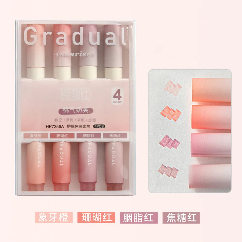 4pcs Kawaii Gradual Marker Pens Cute  Spot Liner Highlighter Pens Korean Stationery Drawing Painting Tool School Office Supplies