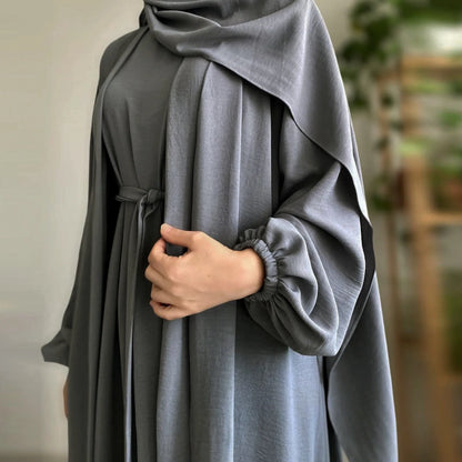 Eid Muslim Party Abaya for Women Cardigan Turkey Dubai solid color two piece suit  Jalabiya Long Dresses Morocco Kaftan LR726