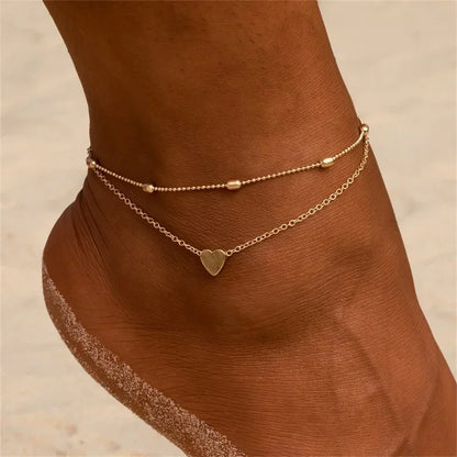 Delysia King Women Summer Round Bead Chain Love Anklet Simplicity Temperament Double-deck Holidays  Ankle Bracelet