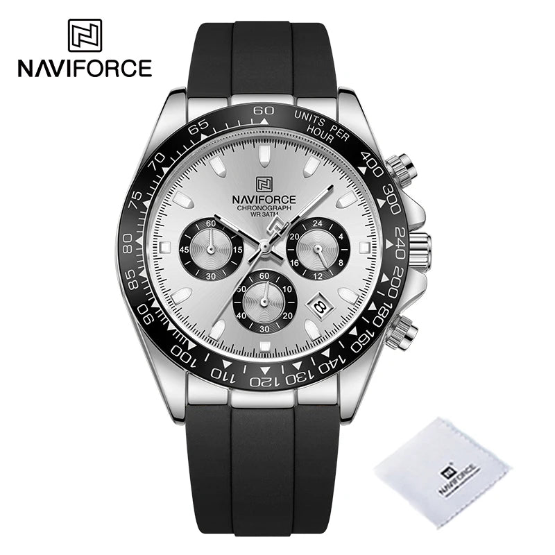 NAVIFORCE Creative Multifunction Male Wristwatch Date Display Soft Silicone Strap Watches for Men Waterproof Sports Chronograph