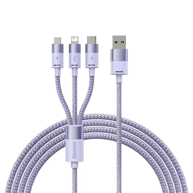 Baseus Kabel USB 3 dalam 1 USB Mikro Jenis C Pengecas Cepat Kabel Data USB Mikro Jenis C untuk IP 14 13 Samsung Xiaomi Huawei 