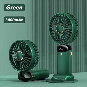 4000mAh Handheld Mini Fan Foldable Portable Neck Hanging Fans 5 Speed USB Rechargeable Fan with Phone Stand and Display Screen