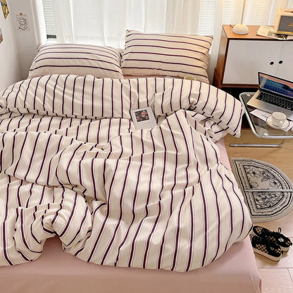 Green Stripe Series Printed Soft Bedding Set Duvet Cover Bedclothes Bedspread Pillowcases Flat Sheets Comforter Sets for Girls