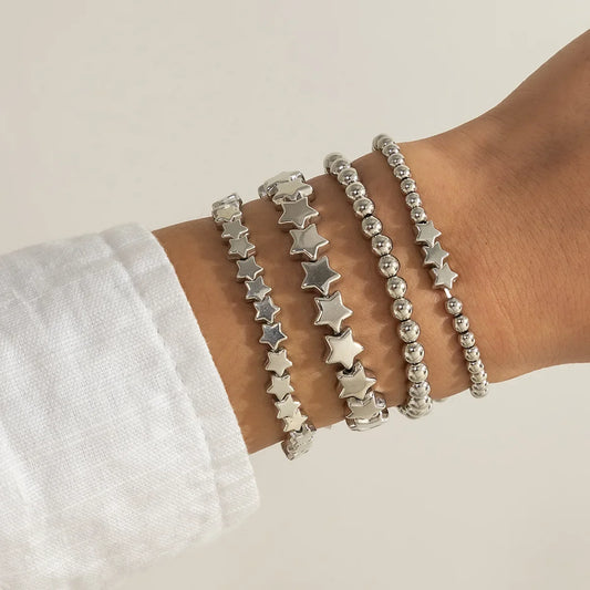 Set Gabungan Gelang Bintang Manik Buatan Tangan Boho Gelang Logam Warna Emas Retro Mudah Wanita Perhiasan Fesyen Pesona Keperempuanan 