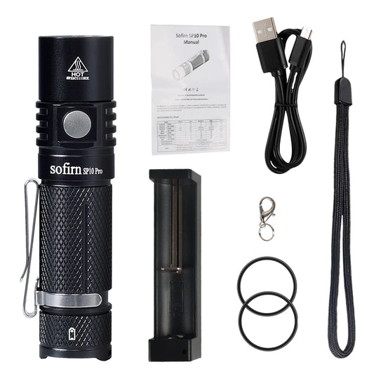 Sofirn SP10 Pro Powerfull 900lm EDC Lampu Suluh LH351D LED Torch Boleh Dicas semula 14500 AA Mini Portable Tactical Lantern Anduril 2.0 