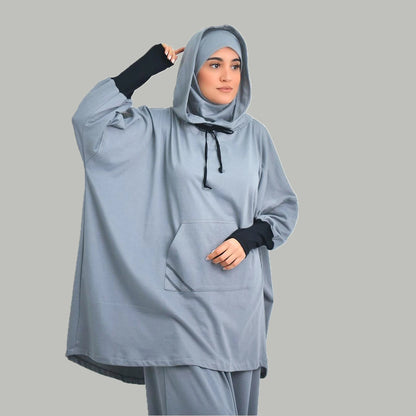 Women's Hooded Sports Suit Muslim Hijab Dress Eid Prayer Wear Jilbab Abaya Long Khimar Full Cover Soft Stretch Large Robe