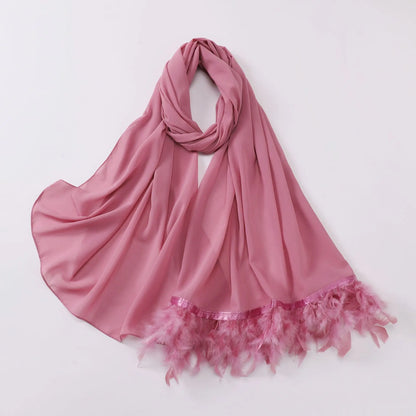 Ostrich Hair Plain Chiffon Hijab Women Scarves Handmade Feather Fashion Shawl Headwear Wrap Headscarf Scarf Foulard Scarf