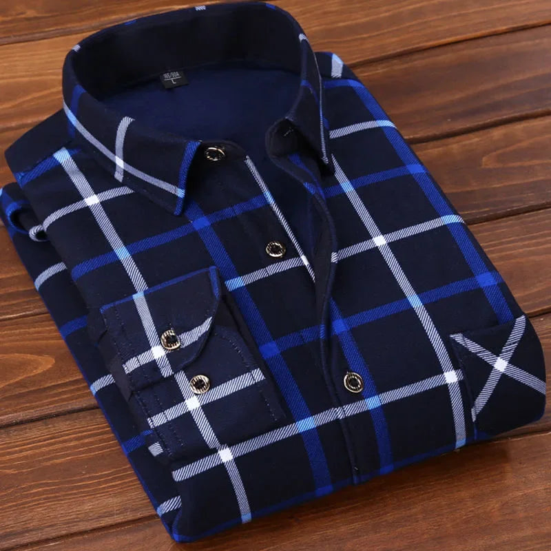 2024 Men's Casual Thick Warm Plaid Long Sleeve Shirts Autumn Winter Fashion Shirt for Men Formal Business Office Shirts Camisas