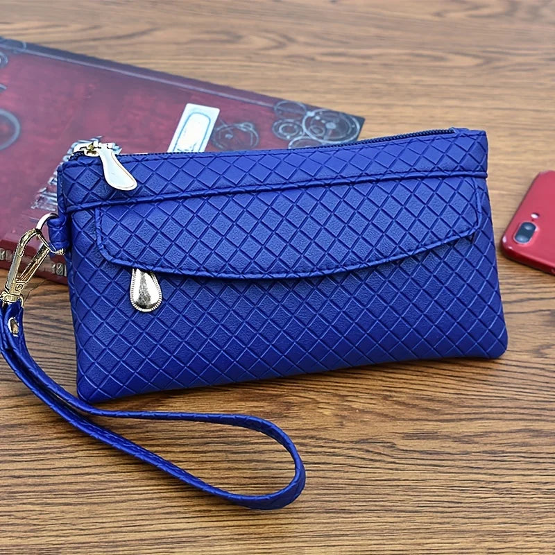 Women's Argyle Quilted Clutch Bag, Multi Zipper Wristlet Bag For Phone & Coin, Fashion Handbag