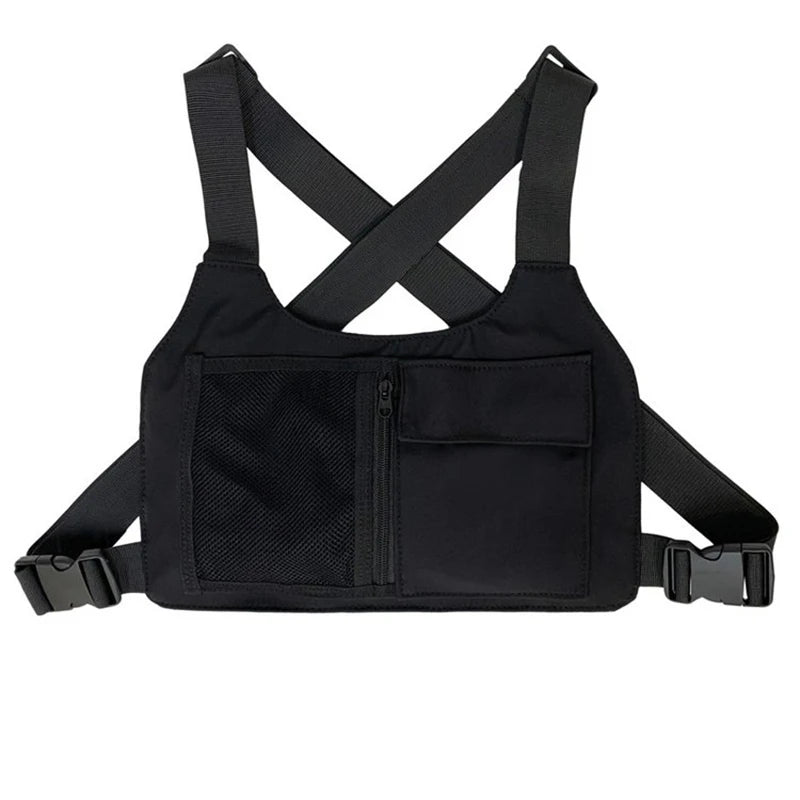 Beg Dada Taktikal Berfungsi untuk Lelaki Fesyen Peluru Hip Hop Vest Beg Streetwear Beg Pinggang Uniseks Beg Rig Dada Hitam 899 