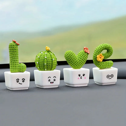 1 Set Of 4, Resin Succulent Cactus Mini Green Plant Kereta Pejabat Rumah Ruang Tamu Kraf 