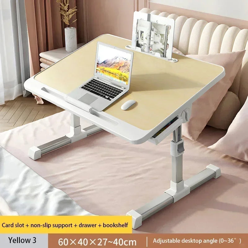 Foldable Lift Laptop Desk for Bed Adjustable Stand Portable Lap Table Breakfast Tray Desk with Drawer for Eating Working Gaming