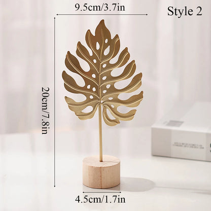 Golden Ginkgo Leaf Miniature Figurines Wooden Statue For Living Room Table Office Home Decoration Accessories Nordic Ornament