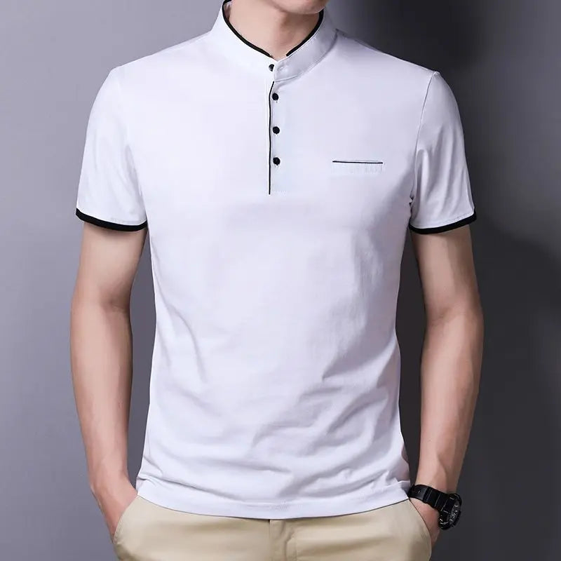 Liseaven T-Shirt Cotton Men Mandarin Collar basic tshirt male short sleeve shirt Brand New Tops&Tees T Shirt