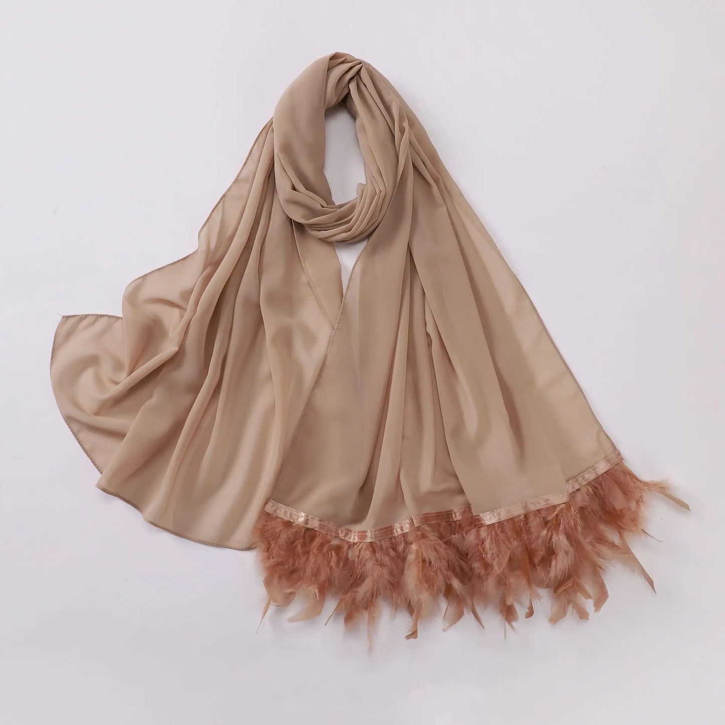 Ostrich Hair Plain Chiffon Hijab Women Scarves Handmade Feather Fashion Shawl Headwear Wrap Headscarf Scarf Foulard Scarf