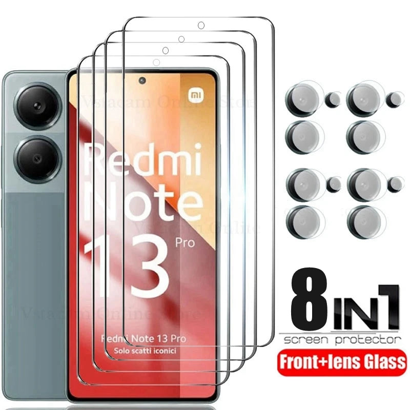 8 合 1 钢化玻璃适用于 Redmi Note 13 Pro 5G 4G 相机镜头屏幕保护膜 Note13 5G 安全保护玻璃