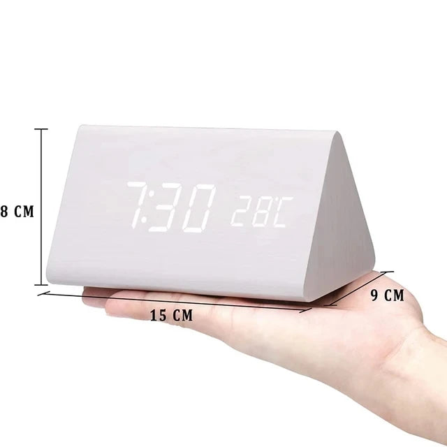 Jam Penggera untuk Bilik Tidur Meja Sisi Katil Hiasan Meja Kayu Bangun Jam Meja Dengan Suhu Dipimpin Jam Digital Cahaya Subuh