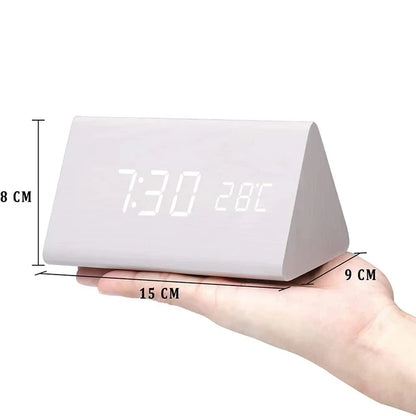 Jam Penggera untuk Bilik Tidur Meja Sisi Katil Hiasan Meja Kayu Bangun Jam Meja Dengan Suhu Dipimpin Jam Digital Cahaya Subuh