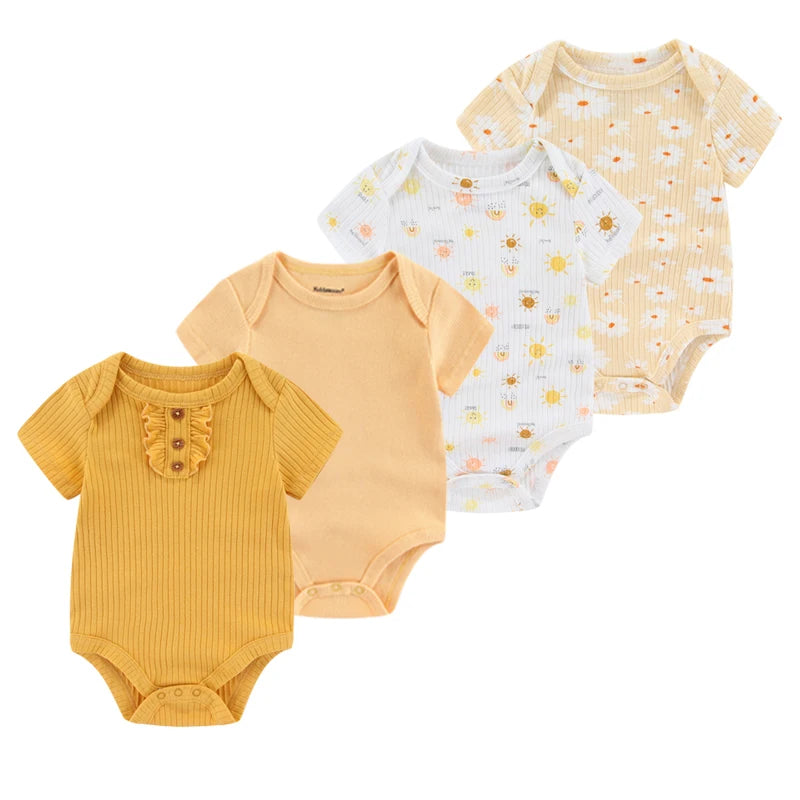 1/4 Keping Baju Bayi Baru Lahir Jumpsuit Lengan Pendek Cetak Kartun Kanak-Kanak Kanak-kanak Perempuan Kapas Pakaian Baju Monyet Bayi 0-12Bulan 