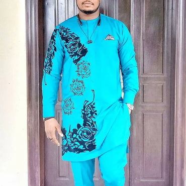 Pakaian Afrika untuk Lelaki Pakaian Tradisional Nigeria 2PC Baru Set Suit Perkahwinan Elegan Pakaian Lelaki Islam Agbada Muslim Mewah 