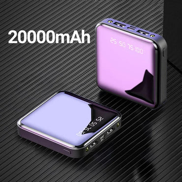 30000mAh Power Bank Portable Charging Poverbank Mobile Phone LED Mirror Back Power Bank External Battery Pack Powerbank