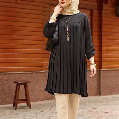 New 2025 Muslim Women's Blouse Shirt Adjustable Sleeve Women Fashion Top Islamism Blouses for Muslim Women Solid Oversized 5XL