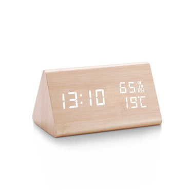 Jam Digital LED Jam Penggera Kayu Meja Kawalan Bunyi Jam Elektronik Desktop USB/AAA Powered Desperadoes Hiasan Meja Rumah 