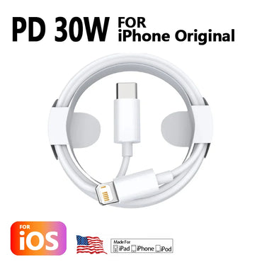 Untuk Apple PD3.0 30W Lightning Quick Charge Cable untuk iPhone 14 13 12 X USB Type C Charge Data Wire Cord Aksesori Telefon 