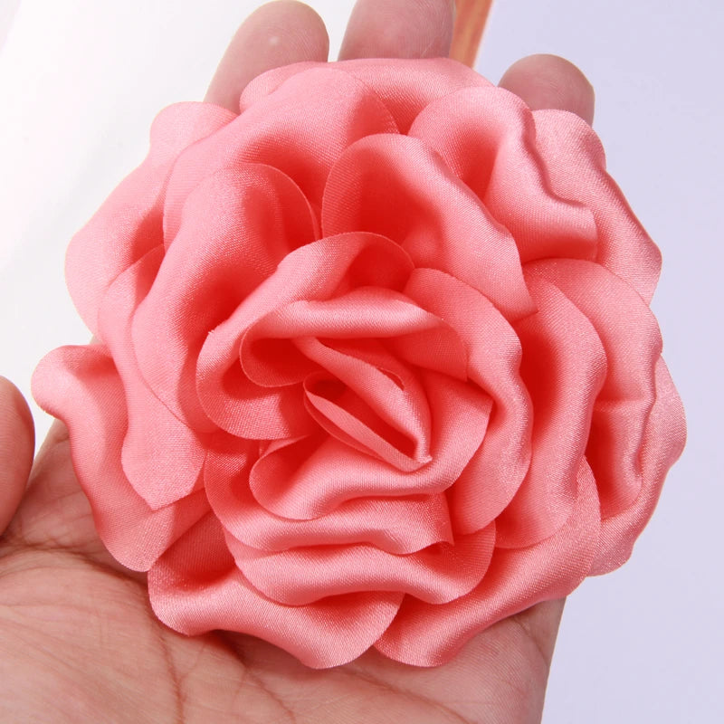 9cm Bunga Peony Satin Buatan Tangan Buatan Tangan untuk Klip Jepit Rambut Pakaian Hiasan Kepala Aksesori DIY DIY roset Fabrik Sutera organza 