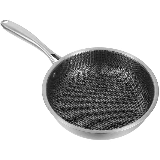 Honeycomb Frying Pan Stainless Steel Thickened Grain Wok Fried Steak Pan Frying Pan Non-Stick Long Handle Pan For All Stove