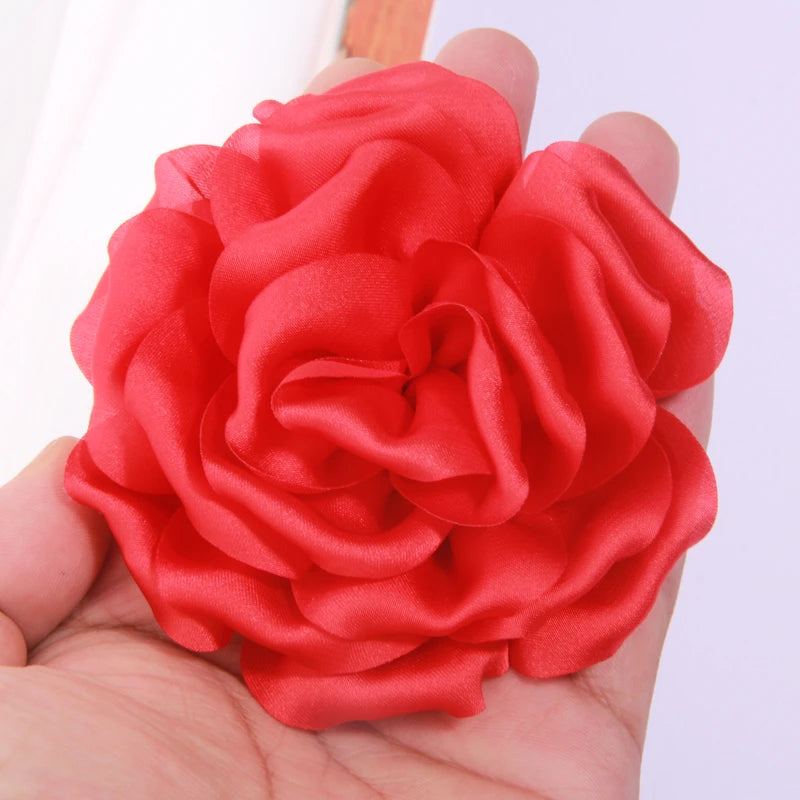 9cm Bunga Peony Satin Buatan Tangan Buatan Tangan untuk Klip Jepit Rambut Pakaian Hiasan Kepala Aksesori DIY DIY roset Fabrik Sutera organza 