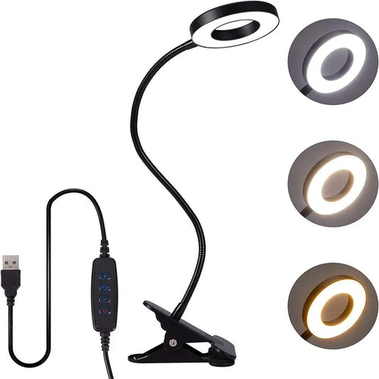 48 LEDs Desk Lamp Clip USB Book Light Bedside 360° Flexible Eye Protection Gooseneck Reading Light Brightness Adjustable 3 Leve