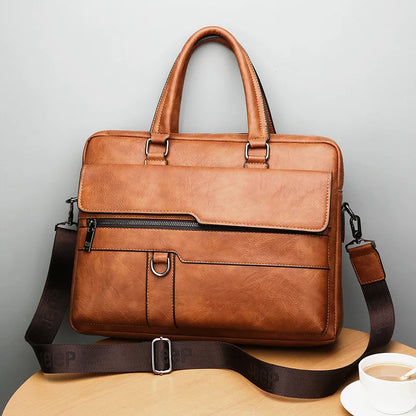 Jenama Mewah Lelaki Beg Briefcase Untuk Lelaki Beg Bahu Perniagaan PU Kulit Messenger Beg Lelaki A4 Beg Tangan Pejabat Beg Komputer Riba Tote Lelaki 